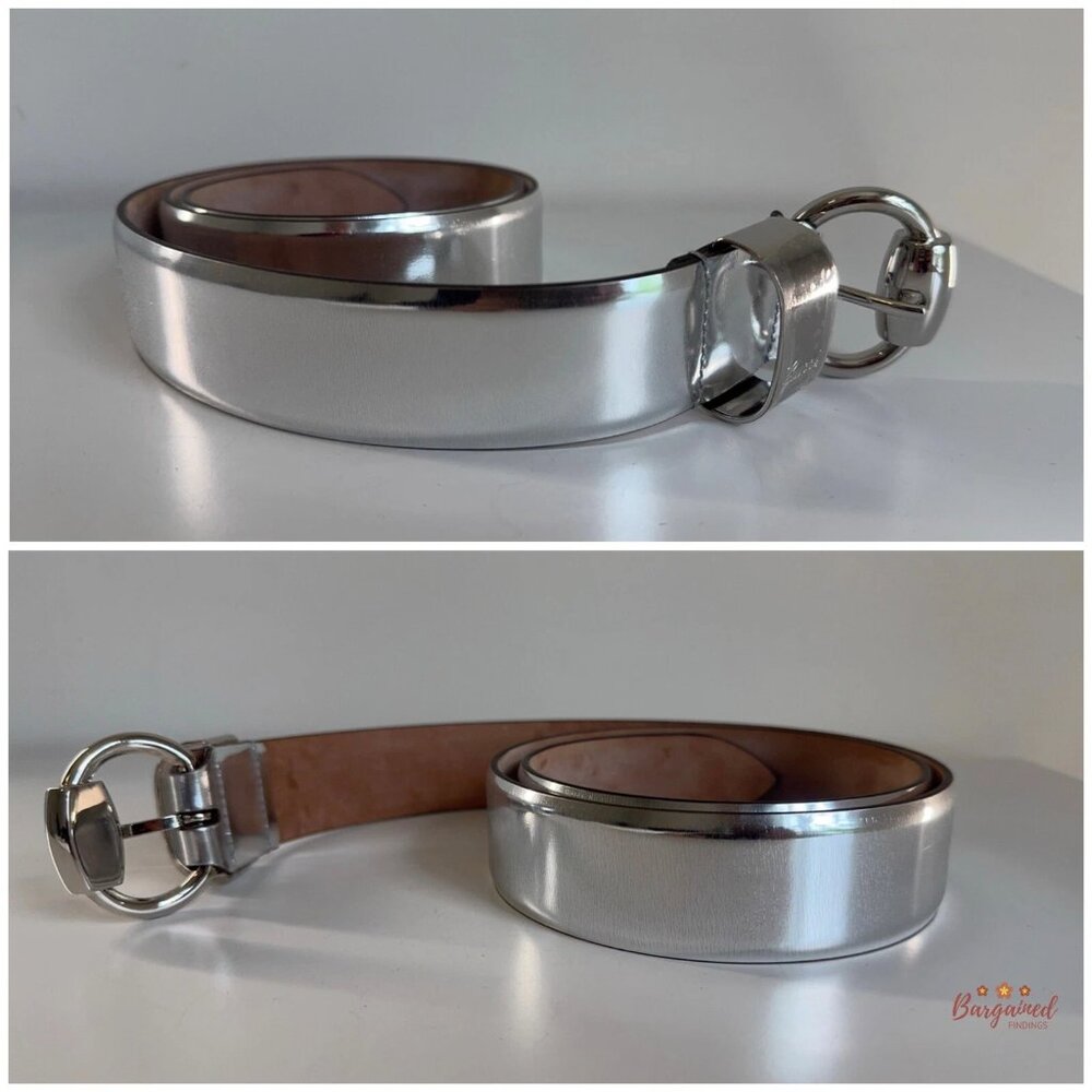 Authentic Gucci Metallic Silver Guccissima Leather Silver Horsebit Buckle 95/38 - Picture 10 of 12